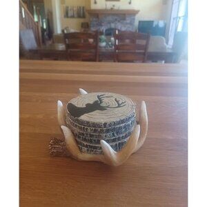 Deer Antler Coasters  6 Full Size Rustic Coasters for Log Cabin Decor Hunting